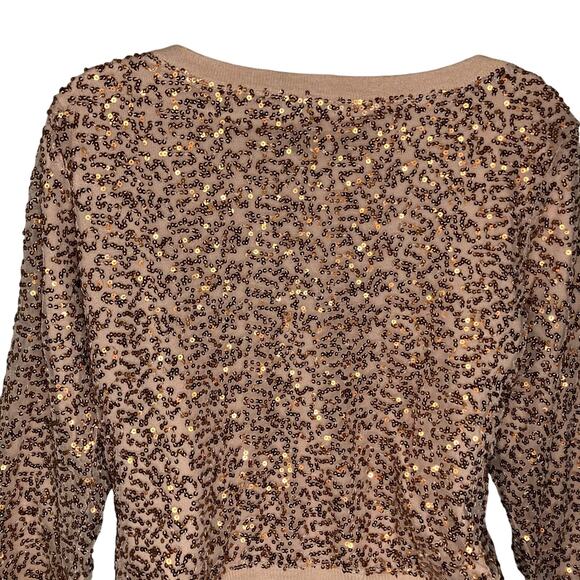 American Eagle Womens Rose Gold Sequin Cardigan Sweater Button Front Size Medium - Picture 11 of 16